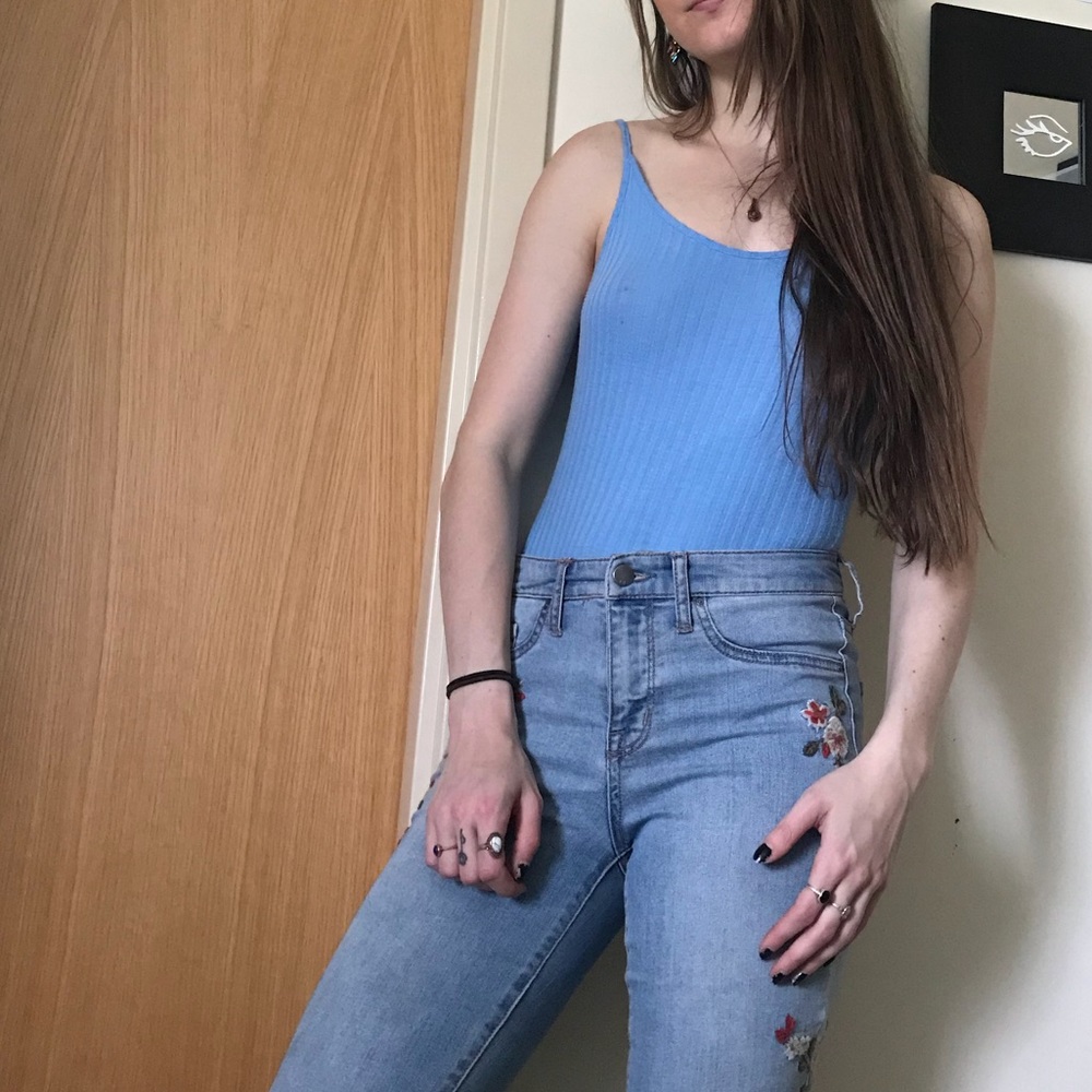 blue body suite